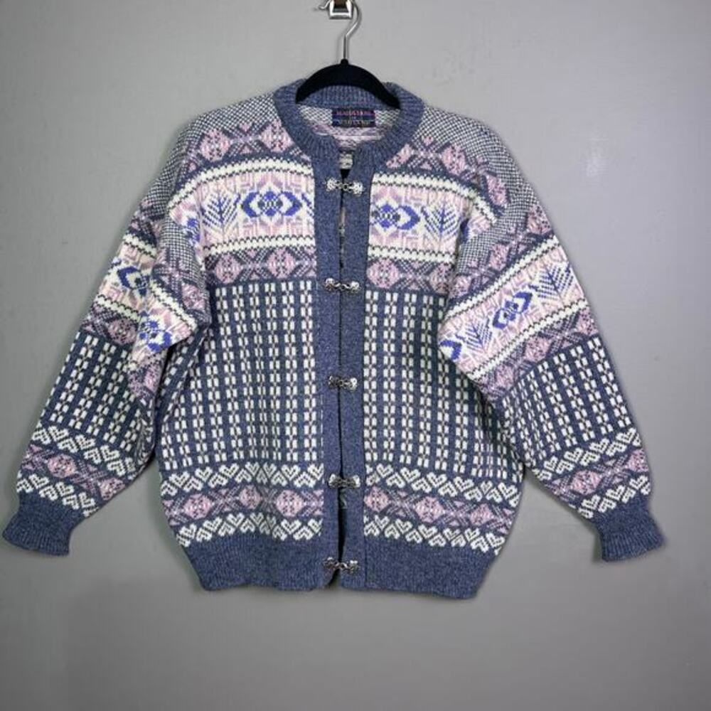 Maddy Moss of Scotland sweater women’s‎ medium cardigan vintage Fair Isle hearts